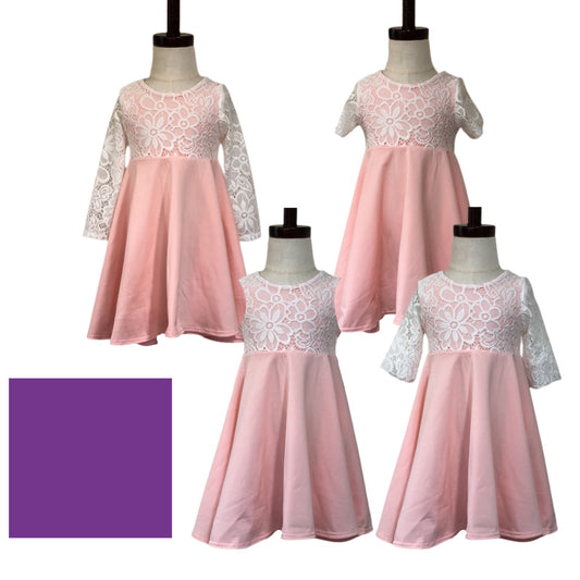 PURPLE Twirl Dress with Lace Top Twirl Dress U-PICK Sleeve length in baby, toddler, and girls sizes