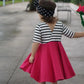 HOT Pink with striped top Twirl Dress sleeve length in baby, toddler, and girls sizes