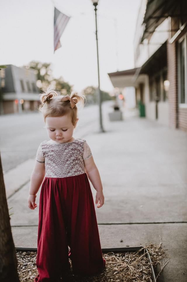 WHITE Jumpsuit with lace detail Wide leg jumpsuit U Pick Sleeve length for babies, toddlers, and girls sizes