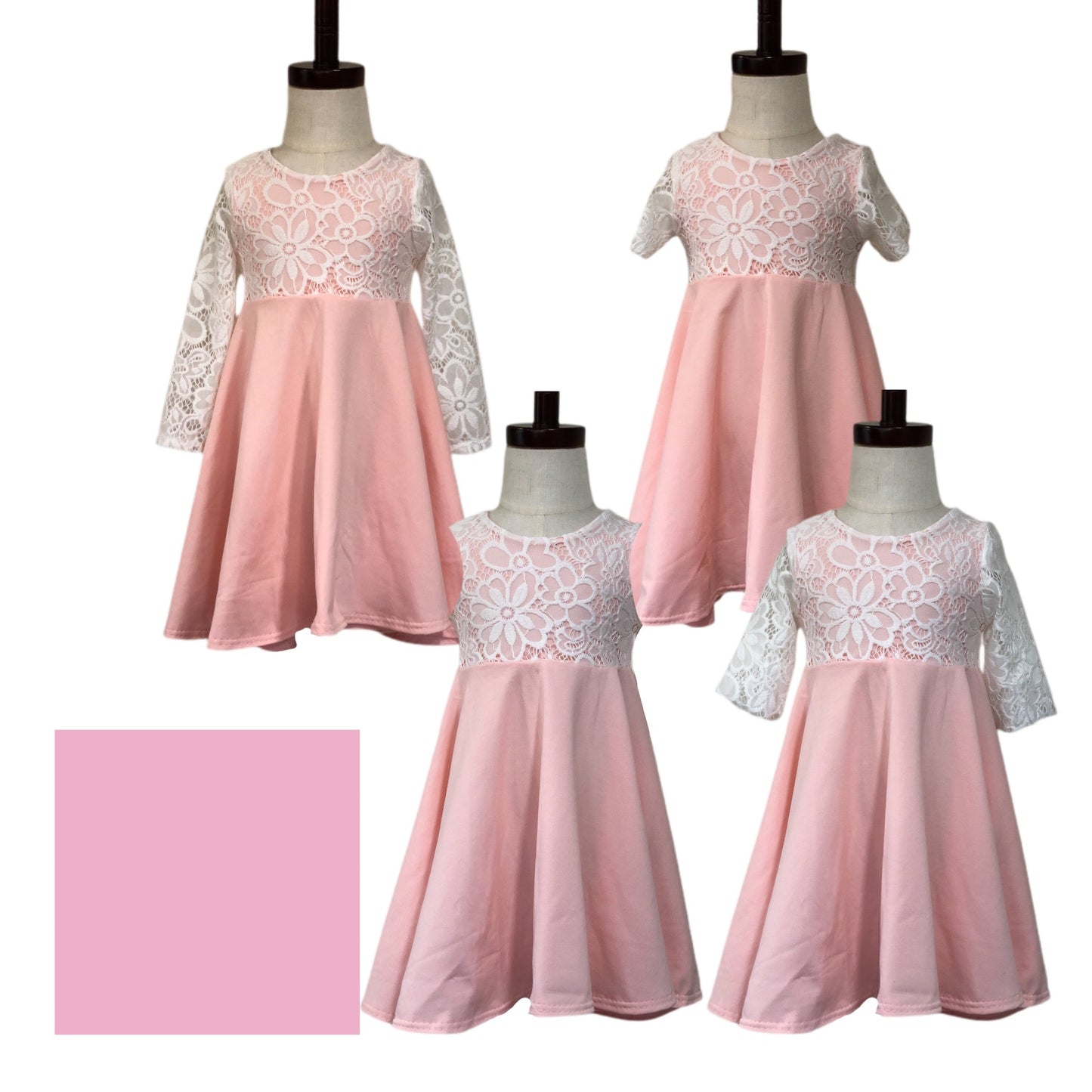 LIGHT PINK Twirl Dress with Lace Top Twirl Dress U-PICK Sleeve length in baby, toddler, and girls sizes