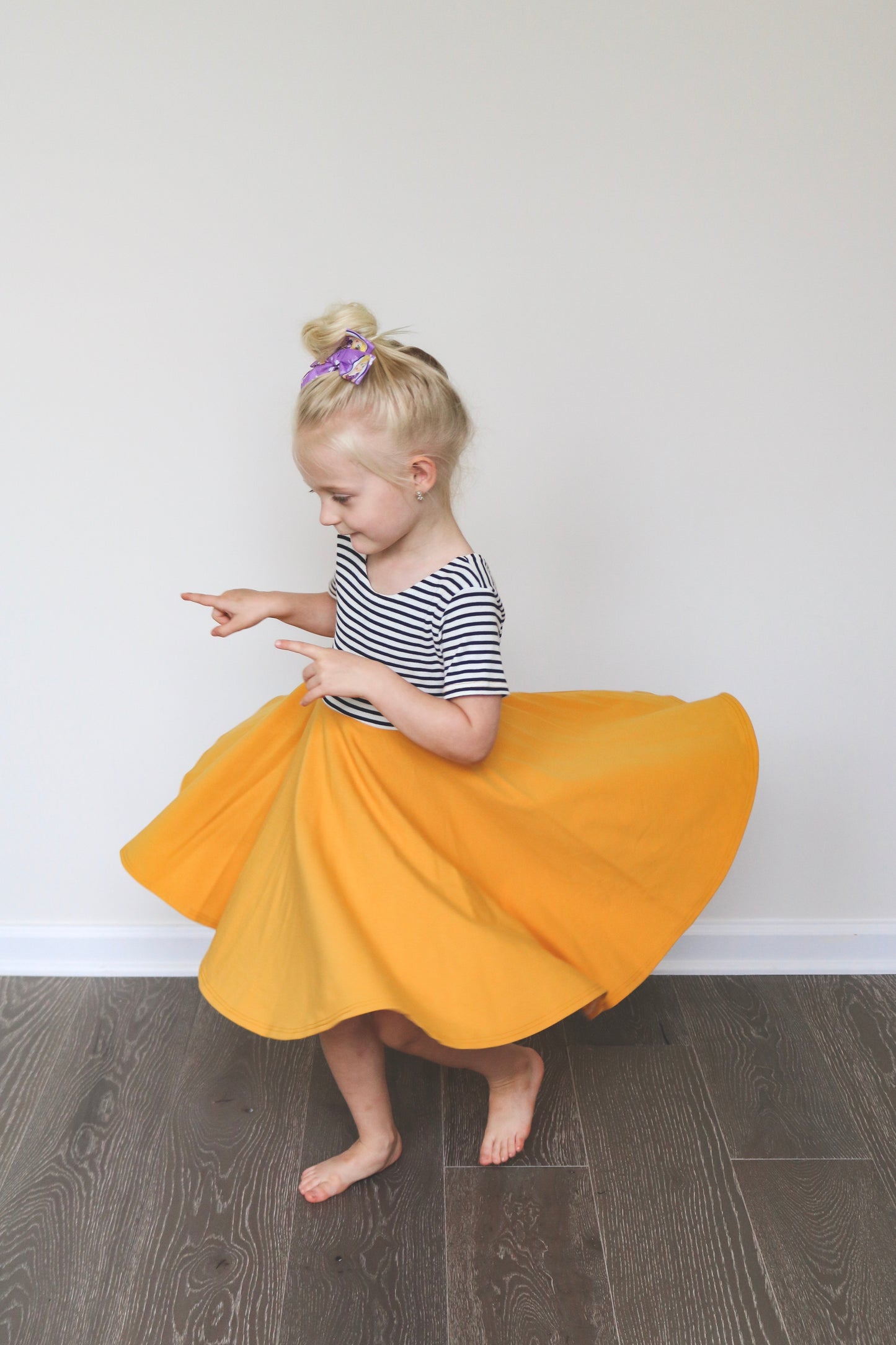 CORAL PINK with Whites Stripe Top Twirl Dress sleeve length in baby, toddler, and girls sizes